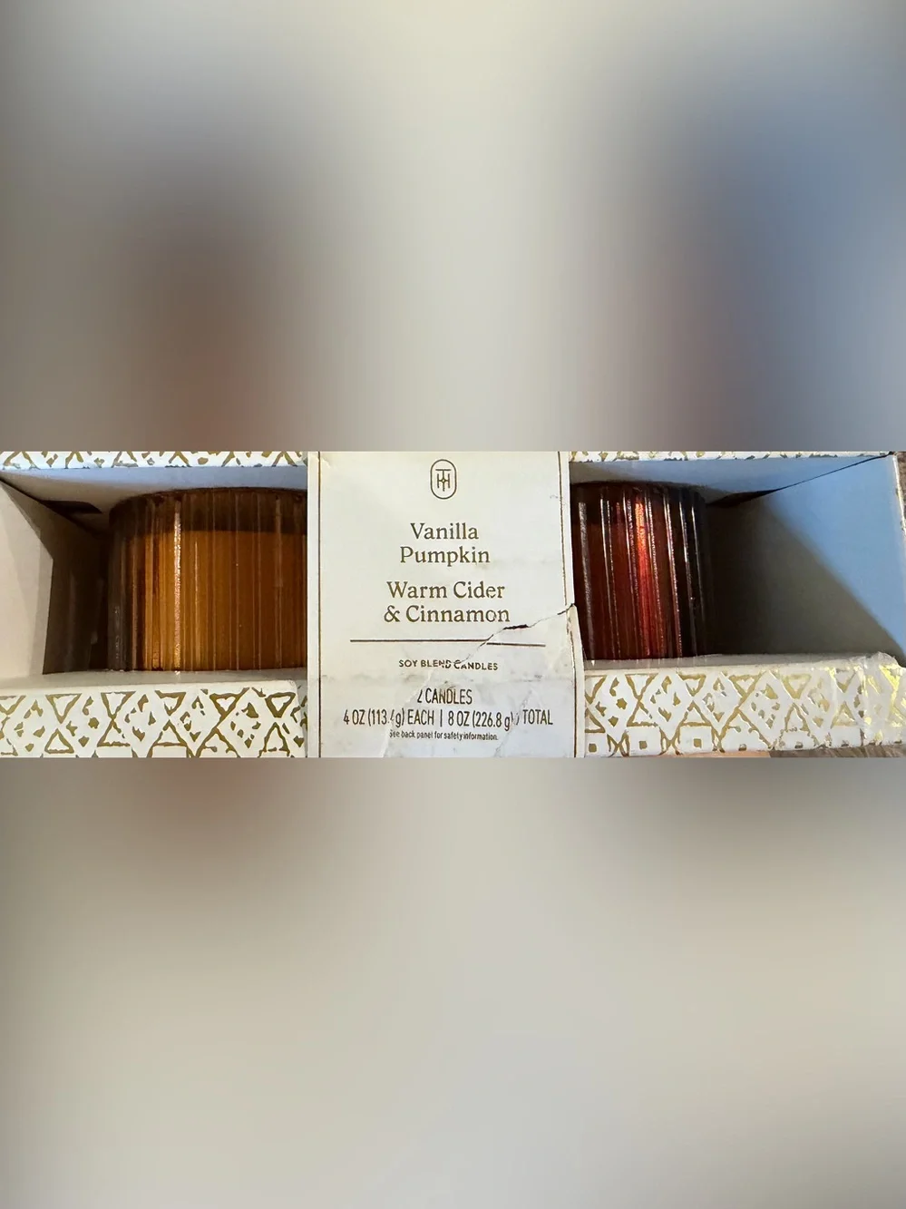 THEESHOND NWT 2pc ribbed glass candle set -vanilla pumpkin & warm cider cinnamon